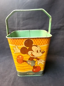 VINTAGE OLD TIN LITHO MICKYS MOUSE SAND PAIL BUCKET HAPPYNAK SERIES ENGLAND 1960 - Picture 1 of 11