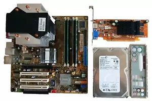 HP working motherboard CPU combo, 4 GB ram, I/O shield, heatsink, 320 HD, video - Picture 1 of 9
