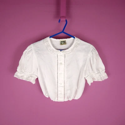Blusa Top DE COLECCIÓN NIÑAS Algodón Lino Blanco Crop Pradera Años 90 Drindl Folk Edad 9 Foto 1 de 4