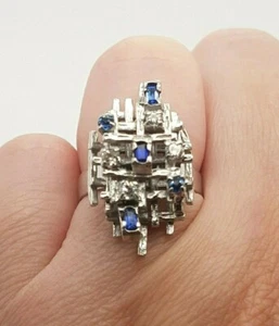 Sapphire and Diamond Ring Handmade 18ct White Gold Dress Ring Preloved VAL $2500 - Picture 1 of 12