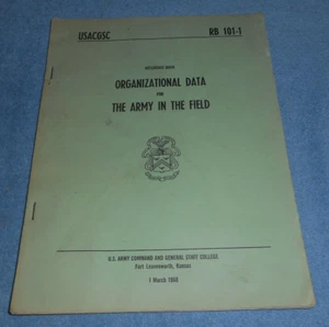1968 USACGSC Reference Book RB 101-1 Organizational Data For Army In The Field - Picture 1 of 4