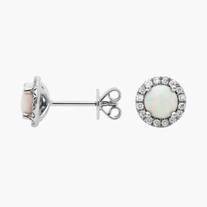 0.72 ctw Natural Opal and Diamonds Gemstones Studs Earrings With 14k White Gold - Picture 1 of 3