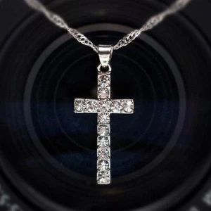 Newest Unisex Fashion Cross Pendant Necklace Jewelry Silver Gold Plated FW - Picture 1 of 4