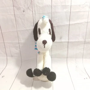 Vintage Hand Crochet White Beagle Dog Puppy Sitting 17'' Crotchet Stuffed Plush - Bild 1 von 11