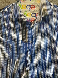 Visconti schwarzes Herren Hemd Button Down Langarm geometrisches Muster blau Größe XL - Bild 1 von 6