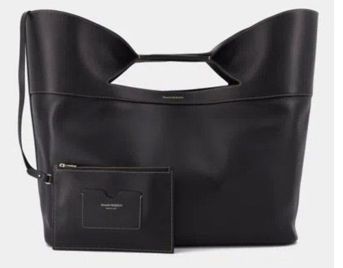 Alexander McQueen The Bow borsa a mano grande in pelle nera tote shopper nuova