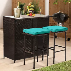 Set of 3 Patio Furniture Set Outdoor Wicker Bistro Rattan Garden Set All-Weather - Picture 1 of 8