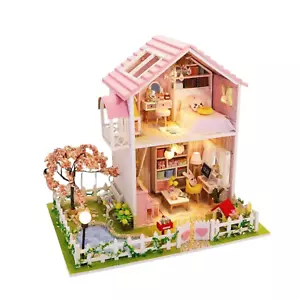 Casa delle bambole in miniatura fai da te rosa Hongda con kit mobili gioco creativo per la casa/ragazze nuovo - Foto 1 di 10