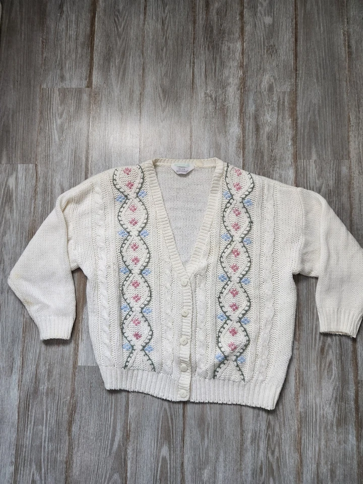 Cárdigan de punto grueso floral blanco Blair Boutique de colección con botones jardín talla 3XL Foto 1 de 4