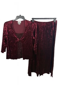 Vintage Y2K 90s Fashion Bug Crushed Velvet Gothic 2-Piece Set Rock Set M Burgundy - Bild 1 von 22