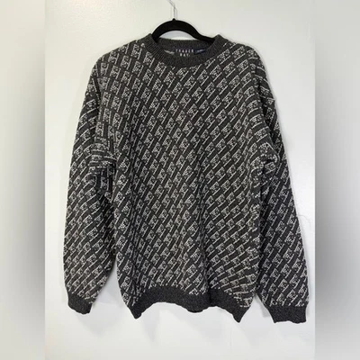 Suéter masculino vintage Trader Bay cinza e branco estampado gola redonda médio - Imagem 1 de 4