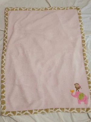 Manta bebé Carter's rosa tostado estampado jirafa borde elefante mono pájaro naranja  Foto 1 de 3