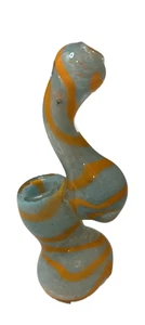 Mini burbujeador de vidrio | Algodón blanco y naranja oscuro a rayas | 4" - Imagen 1 de 3