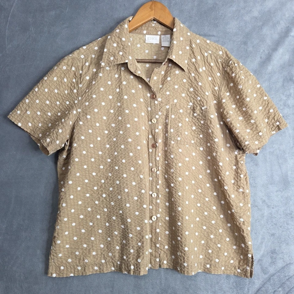 Camisa Erika Mujer XL Marrón Blanco Lunares Botón Frontal Algodón RN40299 Foto 1 de 4
