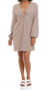 As U Wish women’s size medium mini dress taupe peephole V-neck long sleeves new - Picture 1 of 7