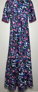 Maxi abito Libelula seta stampa tropicale rosa navy manica corta formale taglia US 8 - Foto 1 di 12