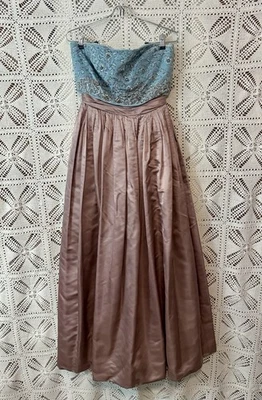 Helena Barbieri Vintage Blue Velvet Beaded & Lavender Satin Strapless Dress - Image 1 of 4