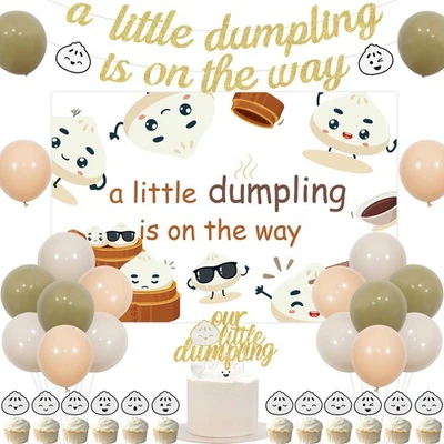 Decoraciones Little Dumpling Baby Shower, una pequeña masa albóndiga está en camino de regreso... Foto 1 de 4