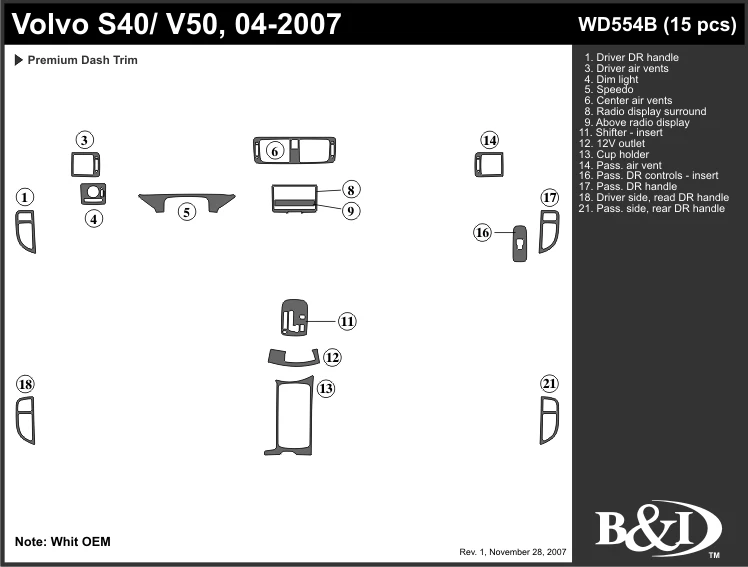VOLVO V50 04 05 06 07 08 09 10 11 DASH TRIM KIT b - Image 1 of 1