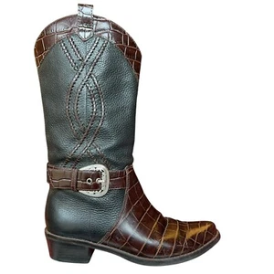 Botas vaqueras de cuero con estampado de cocodrilo marrón negro Brighton Will para mujer 7 M - Imagen 1 de 18