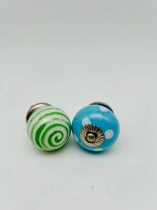 Möbelknöpfe  Set 2 STK   Möbelgriffe,Keramik Knöpfe Möbelknopf  Grün und Blau - Bild 1 von 2