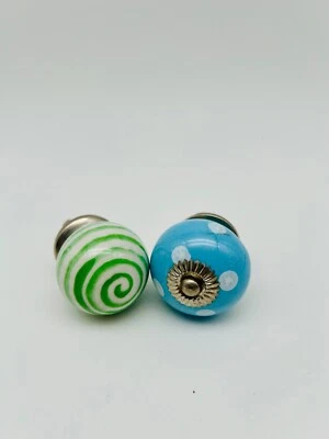 Möbelknöpfe  Set 2 STK   Möbelgriffe,Keramik Knöpfe Möbelknopf  Grün und Blau - Bild 1 von 2