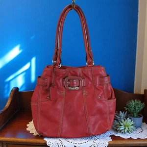 BOLSO DE CUERO ROJO VINTAGE TIGNANELLO BOLSO DE MANO CON TIRAS AL HOMBRO BOLSO CUBO - Imagen 1 de 14