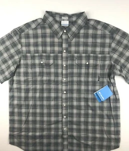 Columbia Mens Big 1X Gray Plaid Leadville Ridge Yarn Dye S/S Casual Shirt  - Picture 1 of 6
