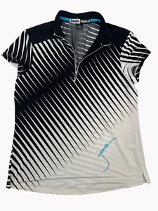 Camisa de golf Jamie Sadock para mujer S - media cremallera negra blanca a rayas polo elástico - Imagen 1 de 6
