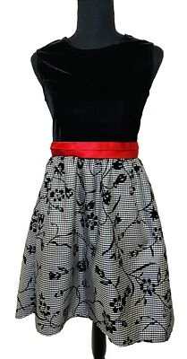 Wonder Nation Girls Formal Holiday Dress Youth Size 16 Sleeveless Blk White Red - Image 1 of 4