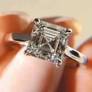 4.45 TCW Moissanite Solitaire Engagement Ring 14K White Gold Plated + Free Studs - Picture 1 of 11
