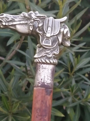 CANNE  Pommeau en Forme de Tête de Cheval et de Chien. BRONZE XIX ème  - Photo 1/4