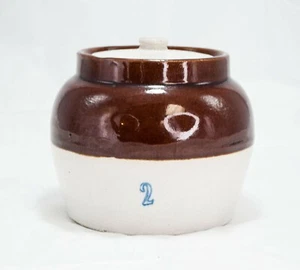 Vintage Bean Pot Crock One handle and Tan Lid Brown/Tan 2 qt - Picture 1 of 6