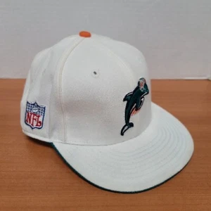 THROWBACK MIAMI DOPLHINS NFL SHIELD REEBOK WHITE FITTED 7 3/8 HAT - Picture 1 of 13