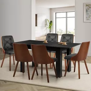 Oikiture 160cm Extendable Dining Table with 6PCS Dining Chairs PU Leather Black - Picture 1 of 7