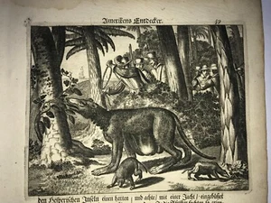 HUNTING IN AMERICA 1673 MONTANUS RARE ANTIQUE ENGRAVED VIEW 17TH CENTURY - Picture 1 of 3