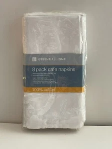 Essential Home Fabric Napkins White Cotton Set 8 Restaurant Quality Heavy Duty - Picture 1 of 2