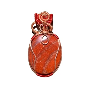 Artisan Red Jasper Gemstone Jewelry Copper Love Gift For Wife Wire Wrap Pendant - Picture 1 of 9