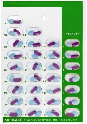 PILL THING, INC Monthly 31 Day Medication Blister Cards Cold Seal 6 pack (Green)