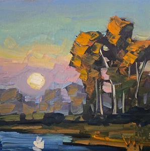 Landscape Impressionism Art Deco Painting Handmade Studio Oil Original Hawkins - Picture 1 of 8