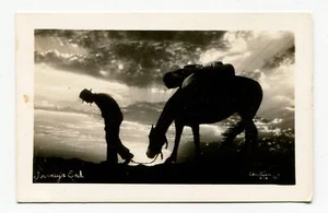 Clarence H. Christian Photograph Postcard Journey's End Silhouette Man Horse - Picture 1 of 2