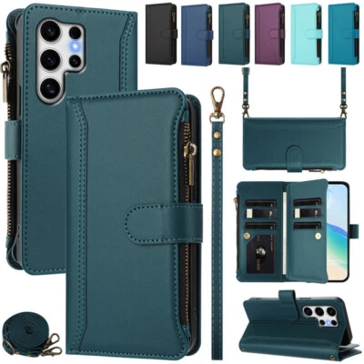 Leather Zipper Wallet Phone Case For Samsung S25 S24 S23 S21 S20 S22 S10 Note 20 - Image 1 of 4