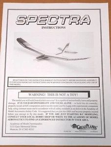 Great Planes SPECTRA Manual Instruction Book w/ Parts List Brand New! OEM - Picture 1 of 7