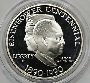 1990-P Eisenhower Centennial Commemorative Silver Proof With Box , COA # 1206 - Picture 1 of 8