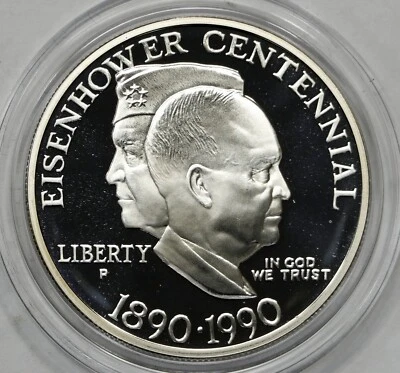 1990-P Eisenhower Centennial Commemorative Silver Proof  With Box , COA  # 1206 - Image 1 of 4