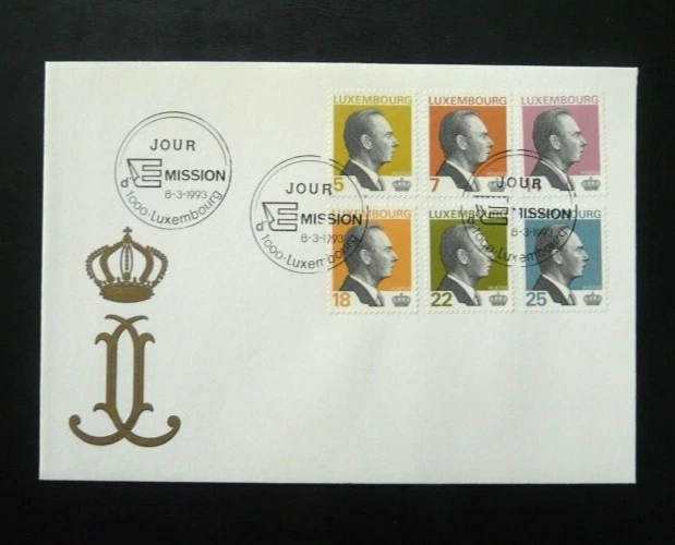 LUXEMBOURG  ROYALTY PRINCE JEAN 6 STAMP SET 1993  CACHET FDC UNADDR - Image 1 of 1