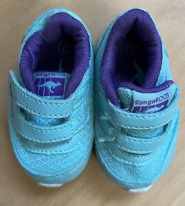 Kangaroos Baby Shoes Aqua & Purple Hook And Loop Size 2 Sneakers ADORABLE EUC
