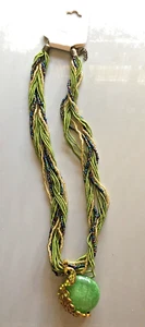 THICK MULTI WOVEN BEADED NECKLACE w/BEAUTIFUL JADE-LIKE CENTER STONE. RING CLASP - Picture 1 of 1