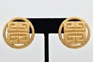 Orecchini Givenchy Vintage 4G Logo Clip On Oro Spazzolato Grossi Firmati Anni 80 BinAE - Foto 1 di 16