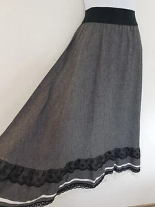 Vintage Skirt Grey Cotton Stretchy Long Maxi Smart Retro Elastic Work Size 12 14 - Picture 1 of 13